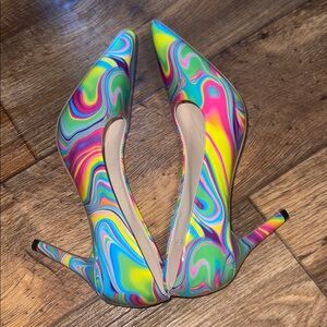Blue and Green Stiletto Heels with Psychedelic Swirl